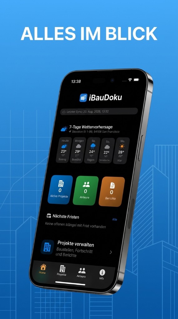 iBauDoku Dashboard – Alles im Blick: Wetter, Projekte, Akteure und Berichte